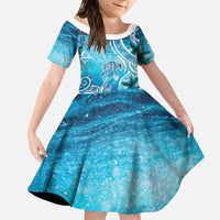 Polynesia World Ocean Day Family Matching Mermaid Dress and Hawaiian Shirt Ocean Style LT05 Daughter's Dress Blue - Polynesian Pride