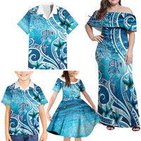 Polynesia World Ocean Day Family Matching Off Shoulder Maxi Dress and Hawaiian Shirt Ocean Style