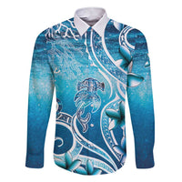 Polynesia World Ocean Day Family Matching Short Sleeve Bodycon Dress and Hawaiian Shirt Ocean Style LT05 Dad's Shirt - Long Sleeve Blue - Polynesian Pride