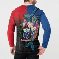 Samoa Button Sweatshirt Humpback Whale Siapo Pattern