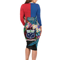 Samoa Family Matching Long Sleeve Bodycon Dress and Hawaiian Shirt Humpback Whale Siapo Pattern