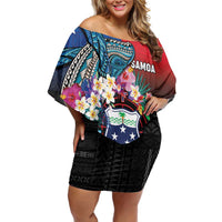 Samoa Family Matching Off Shoulder Short Dress and Hawaiian Shirt Humpback Whale Siapo Pattern