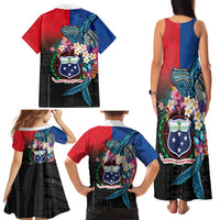 Samoa Family Matching Tank Maxi Dress and Hawaiian Shirt Humpback Whale Siapo Pattern
