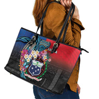 Samoa Leather Tote Bag Humpback Whale Siapo Pattern