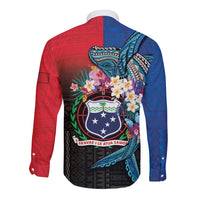 Samoa Long Sleeve Button Shirt Humpback Whale Siapo Pattern
