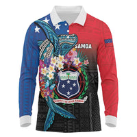 Samoa Long Sleeve Polo Shirt Humpback Whale Siapo Pattern
