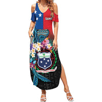 Samoa Summer Maxi Dress Humpback Whale Siapo Pattern LT05 Women Blue - Polynesian Pride