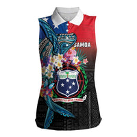 Samoa Women Sleeveless Polo Shirt Humpback Whale Siapo Pattern