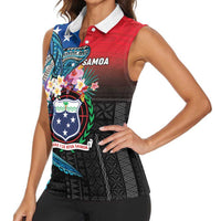 Samoa Women Sleeveless Polo Shirt Humpback Whale Siapo Pattern
