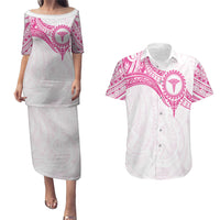 Personalised New Zealand Aotearoa Couples Matching Puletasi and Hawaiian Shirt Nurse Tribal Pink Version LT05 Pink - Polynesian Pride