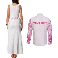 Personalised New Zealand Aotearoa Couples Matching Tank Maxi Dress and Long Sleeve Button Shirt Nurse Tribal Pink Version LT05 - Polynesian Pride