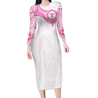 Personalised New Zealand Aotearoa Long Sleeve Bodycon Dress Nurse Tribal Pink Version LT05 Long Dress Pink - Polynesian Pride