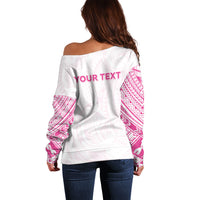 Personalised New Zealand Aotearoa Off Shoulder Sweater Nurse Tribal Pink Version