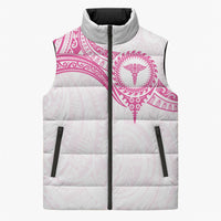 Personalised New Zealand Aotearoa Sleeveless Puffer Jacket Nurse Tribal Pink Version