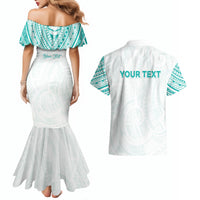 Personalised New Zealand Aotearoa Couples Matching Mermaid Dress and Hawaiian Shirt Nurse Tribal Teal Version
