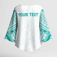 Personalised New Zealand Aotearoa Kimono Sleeve Blouse Nurse Tribal Teal Version