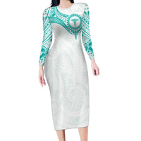 Personalised New Zealand Aotearoa Long Sleeve Bodycon Dress Nurse Tribal Teal Version LT05 Long Dress Teal - Polynesian Pride