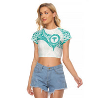 Personalised New Zealand Aotearoa Raglan Cropped T Shirt Nurse Tribal Teal Version LT05 Female Teal - Polynesian Pride