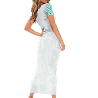 Personalised New Zealand Aotearoa Short Sleeve Bodycon Dress Nurse Tribal Teal Version LT05 - Polynesian Pride