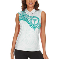 Personalised New Zealand Aotearoa Women Sleeveless Polo Shirt Nurse Tribal Teal Version