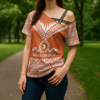 Personalised Tonga Tailulu College Cross Shoulder Shirt Tongan Kupesi Pattern LT05 - Polynesian Pride