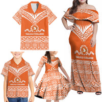 Personalised Tonga Tailulu College Family Matching Off Shoulder Maxi Dress and Hawaiian Shirt Tongan Kupesi Pattern LT05 - Polynesian Pride