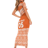 Personalised Tonga Tailulu College Family Matching Short Sleeve Bodycon Dress and Hawaiian Shirt Tongan Kupesi Pattern