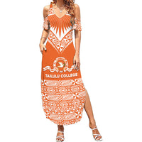 Personalised Tonga Tailulu College Family Matching Summer Maxi Dress and Hawaiian Shirt Tongan Kupesi Pattern LT05 Mom's Dress Orange - Polynesian Pride