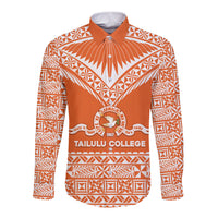 Personalised Tonga Tailulu College Long Sleeve Button Shirt Tongan Kupesi Pattern LT05 Unisex Orange - Polynesian Pride
