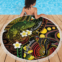 Vanuatu And Australia Aboriginal Beach Blanket Iguana And Kangaroo Together