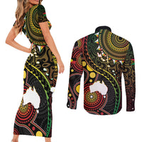 Vanuatu And Australia Aboriginal Couples Matching Short Sleeve Bodycon Dress and Long Sleeve Button Shirt Iguana And Kangaroo Together LT05 - Polynesian Pride