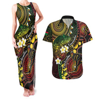 Vanuatu And Australia Aboriginal Couples Matching Tank Maxi Dress and Hawaiian Shirt Iguana And Kangaroo Together LT05 Black - Polynesian Pride