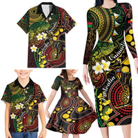 Vanuatu And Australia Aboriginal Family Matching Long Sleeve Bodycon Dress and Hawaiian Shirt Iguana And Kangaroo Together LT05 - Polynesian Pride