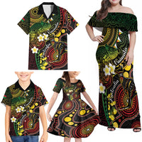 Vanuatu And Australia Aboriginal Family Matching Off Shoulder Maxi Dress and Hawaiian Shirt Iguana And Kangaroo Together LT05 - Polynesian Pride
