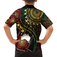 Vanuatu And Australia Aboriginal Family Matching Off Shoulder Short Dress and Hawaiian Shirt Iguana And Kangaroo Together