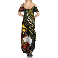 Vanuatu And Australia Aboriginal Family Matching Summer Maxi Dress and Hawaiian Shirt Iguana And Kangaroo Together LT05 - Polynesian Pride