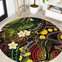 Vanuatu And Australia Aboriginal Round Carpet Iguana And Kangaroo Together