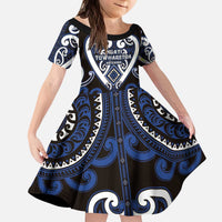 Custom Aotearoa Ngati Tuwharetoa Kid Short Sleeve Dress Maori Tribal Pattern