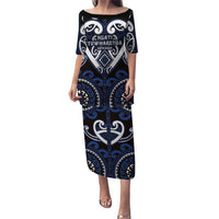 Custom Aotearoa Ngati Tuwharetoa Puletasi Maori Tribal Pattern LT05 Long Dress Navy - Polynesian Pride
