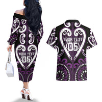 Custom Aotearoa Rangitane Couples Matching Off The Shoulder Long Sleeve Dress and Hawaiian Shirt Maori Tribal Pattern
