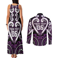 Custom Aotearoa Rangitane Couples Matching Tank Maxi Dress and Long Sleeve Button Shirt Maori Tribal Pattern
