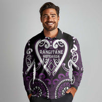 Custom Aotearoa Rangitane Long Sleeve Polo Shirt Maori Tribal Pattern