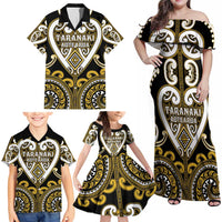 Custom Aotearoa Taranaki Family Matching Off Shoulder Maxi Dress and Hawaiian Shirt Maori Tribal Pattern