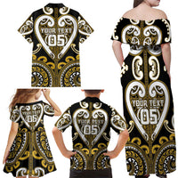 Custom Aotearoa Taranaki Family Matching Off Shoulder Maxi Dress and Hawaiian Shirt Maori Tribal Pattern