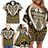 Custom Aotearoa Taranaki Family Matching Off Shoulder Short Dress and Hawaiian Shirt Maori Tribal Pattern