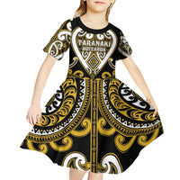 Custom Aotearoa Taranaki Kid Short Sleeve Dress Maori Tribal Pattern