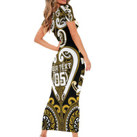 Custom Aotearoa Taranaki Short Sleeve Bodycon Dress Maori Tribal Pattern