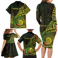 Personalised Fiji Lovoni Day Family Matching Long Sleeve Bodycon Dress and Hawaiian Shirt 154th Years