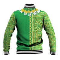 Fiji Lovoni Baseball Jacket Fijian Tapa Salusalu Green Glitter