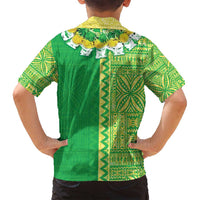 Fiji Lovoni Family Matching Puletasi and Hawaiian Shirt Fijian Tapa Salusalu Green Glitter LT05 - Polynesian Pride